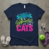 Easily Distracted by Gymnastics and Cats text design with a gymnast silhouette and cat graphic