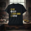 Eat Sleep Drop Loads Repeat trucker t-shirt design with truck and gear icons