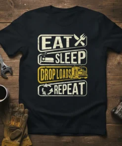 Eat Sleep Drop Loads Repeat T-Shirt with truck graphic and driver lifestyle text