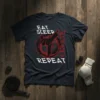 Eat Sleep Karate Repeat T-Shirt featuring a karate silhouette in action and bold typography