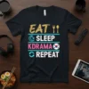 Eat Sleep Kdrama Repeat t-shirt design featuring bold text and Korean flag graphic