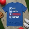 Eat Sleep Kickball Repeat t-shirt design with checklist icons and bold typography, featuring the word Kickball in a red box