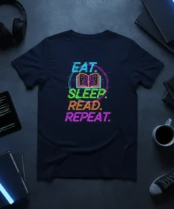 EAT. SLEEP. READ. REPEAT. creative graphic design printed on comfortable cotton t-shirt