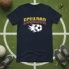 Navy blue t-shirt with "ECUADOR" text in yellow, red, and blue, and a flaming soccer ball graphic