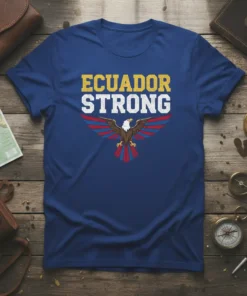 Ecuador Strong t-shirt with a patriotic eagle design featuring the Ecuador flag colors on its wings