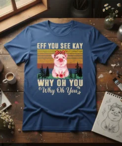 T-shirt with "Eff You See Kay Why Oh You" text and a cute pig wearing a bandana and flowers
