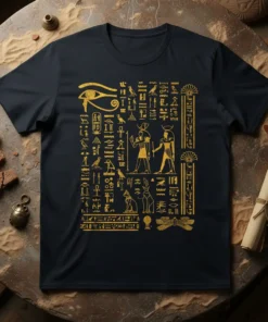 Egyptian Hieroglyph T-Shirt eye-catching graphic design printed on comfortable cotton t-shirt