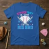 Either Way It Goes I'm The Big Bro text with baseball graphic, bats, and hearts on a blue t-shirt