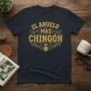 El Abuelo Mas Chingón t-shirt with golden distressed text and crown emblem
