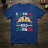 El Hermano Mas Chingon text design with hands holding beer mugs and Mexican flag colors on a blue t-shirt