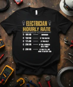 Electrician Hourly Rate Funny Quote unique graphic design printed on comfortable cotton t-shirt