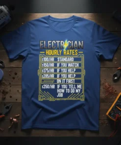 Electrician Hourly Rates funny quote t-shirt design with tiered pricing for electrical work