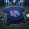 Neon "Emergency Room Registration" text with heartbeat graphic on a navy blue t-shirt