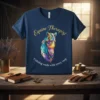 Navy t-shirt with colorful horse graphic and text "Equine Therapist Calming souls with every step"