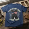 Even My Cane Corso Loves Trump t-shirt featuring a black Cane Corso wearing American flag sunglasses and patriotic text
