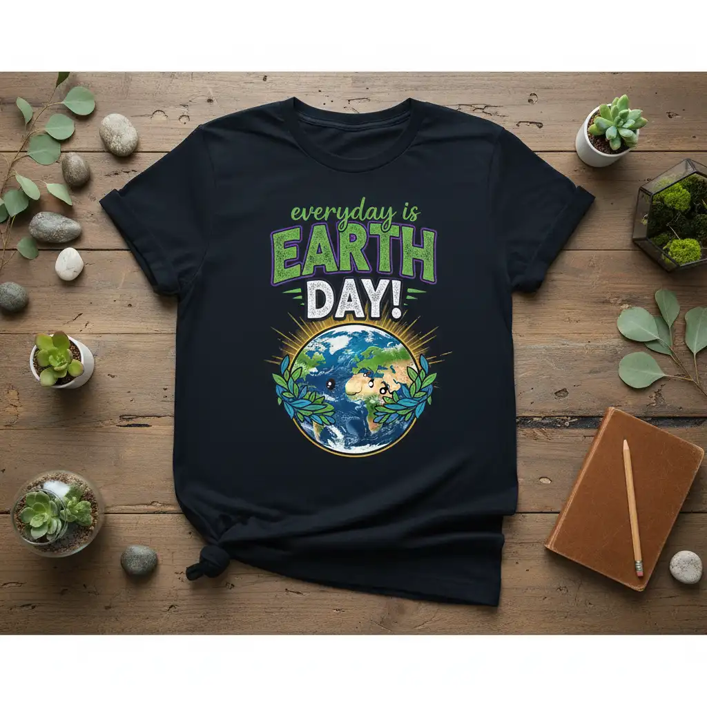 everyday is EARTH DAY! stylish graphic printed on durable material creating a standout t-shirt