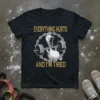 Black t-shirt with "Everything Hurts And I'm Tired" text and a cartoon duck lifting weights