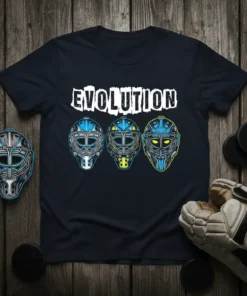 Evolution Hockey Goalie Mask unique graphic design printed on comfortable cotton t-shirt