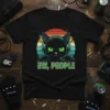 Ew, People t-shirt design with a black cat wearing headphones and a grumpy expression, text below
