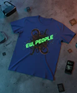 Ew, People T-Shirt featuring neon green text and a dark, tangled graphic design