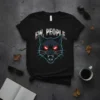 Ew. People. T-Shirt with a black cat graphic and glowing red eyes, featuring distressed typography