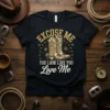 Excuse Me You Look Like You Love Me t-shirt with golden cowboy boots and starbursts design