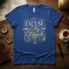 Excuse My French quote t-shirt with Parisian graphics and gold lettering