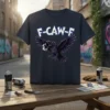 F-CAW-F text above a menacing crow with outstretched wings, on a dark t-shirt