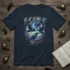 F-CAW-F text above a dark art graphic of crows flying around a moonlit tree, on a navy t-shirt