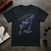 F-CAW-F text above a detailed illustration of a cawing raven on a black t-shirt