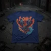 F-CAW-F metal rooster graphic t-shirt with fiery wings and lightning accents
