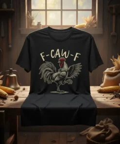 F-CAW-F funny rooster t-shirt with a detailed graphic of a proud rooster
