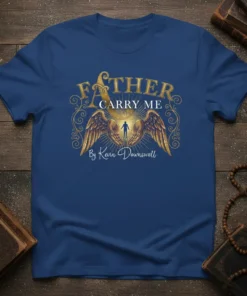 Father Carry Me By Kevin Downswell t-shirt with golden wings and silhouette of a person held by hands