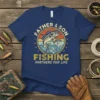 Father & Son Fishing Partners For Life text with bass and smaller fish graphic on a vintage sunset background, navy