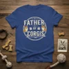 Father of Corgis T-Shirt design featuring two cute corgis and paw prints with distressed text