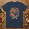 Feed me BRISKET and tell me I'm text with a juicy brisket graphic on a navy blue t-shirt