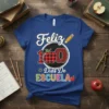 Feliz 100 Días De ESCUELA t-shirt featuring colorful text, a buffalo plaid apple, and a leopard print number 100