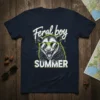 Feral boy SUMMER t-shirt with a grinning possum wearing sunglasses and neon green outline