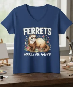 Ferret Lover Ferrets Makes Me Happy t-shirt design with a cute ferret and floral accents
