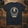 Ferret Pocket T-Shirt featuring a cute ferret peeking from a pocket within an ornate circular frame