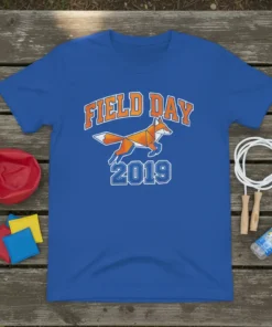 Field Day 2019 t-shirt with an orange geometric fox graphic and retro lettering