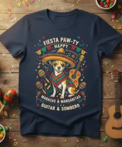 FIESTA PAW-TY HAPPY MARACAS text design featuring stylish typography on quality t-shirt
