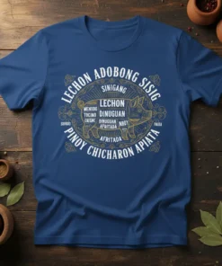 LECHON ADOBONG SISIG SINIGANG text design featuring eye-catching typography on quality t-shirt