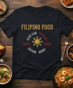 FILIPINO FOOD LECHE FLAN text design featuring creative typography on quality t-shirt