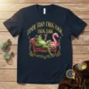 Finer Than Frog Hair Frog Hair text design on a dark t-shirt with a frog lounging on a sofa next