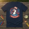 Fire Quacker t-shirt design with a patriotic duck wearing a Uncle Sam hat and fireworks graphic