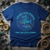 Fishery Electronica Deep Sea Data Stream t-shirt design featuring fish skeletons and data network graphics in neon colors