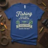 Fishing Solves Most of My Problems Hunting Solves the Rest text with fishing rod, reel, deer, and rifle graphics on
