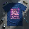 Navy t-shirt with "Fit Check for my Napalm Era" design in pink neon font, featuring a checklist of Heels, Nails