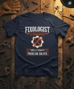 Fixologist Tools & Tenacity Problem Solved t-shirt design with wrench and gear graphic
